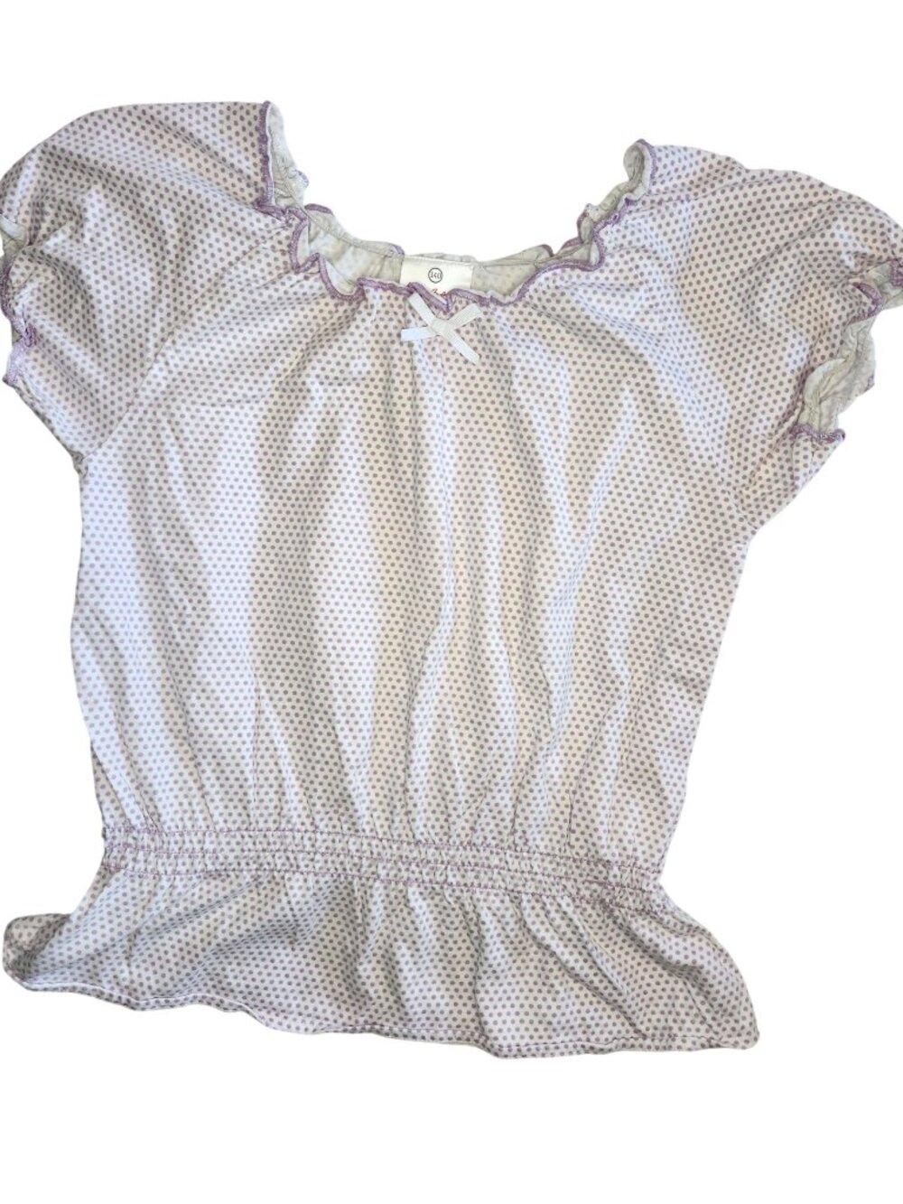 Hanna Andersson White and Purple Polka Dot Ruffle Top Size 140 US 10